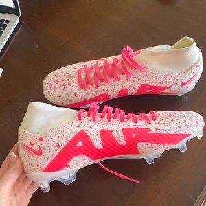 Custom Hot Pink and White Nike Soccer Cleats